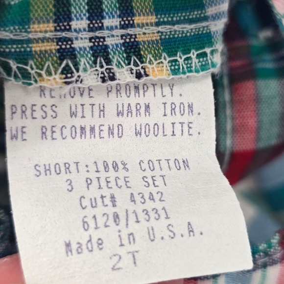 Vintage Plaid Suspender Shorts Kids 2T Multi Color Madras Cotton Made in USA - Picture 3 of 5